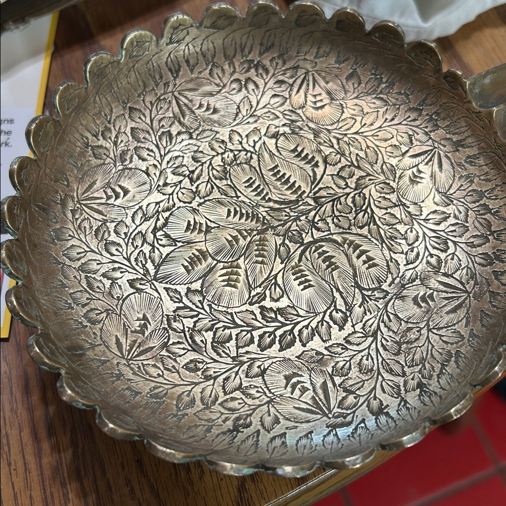 Engraved Brass Decorative Cigar or Cigarette Floral Motif Brass 6” Ashtray
